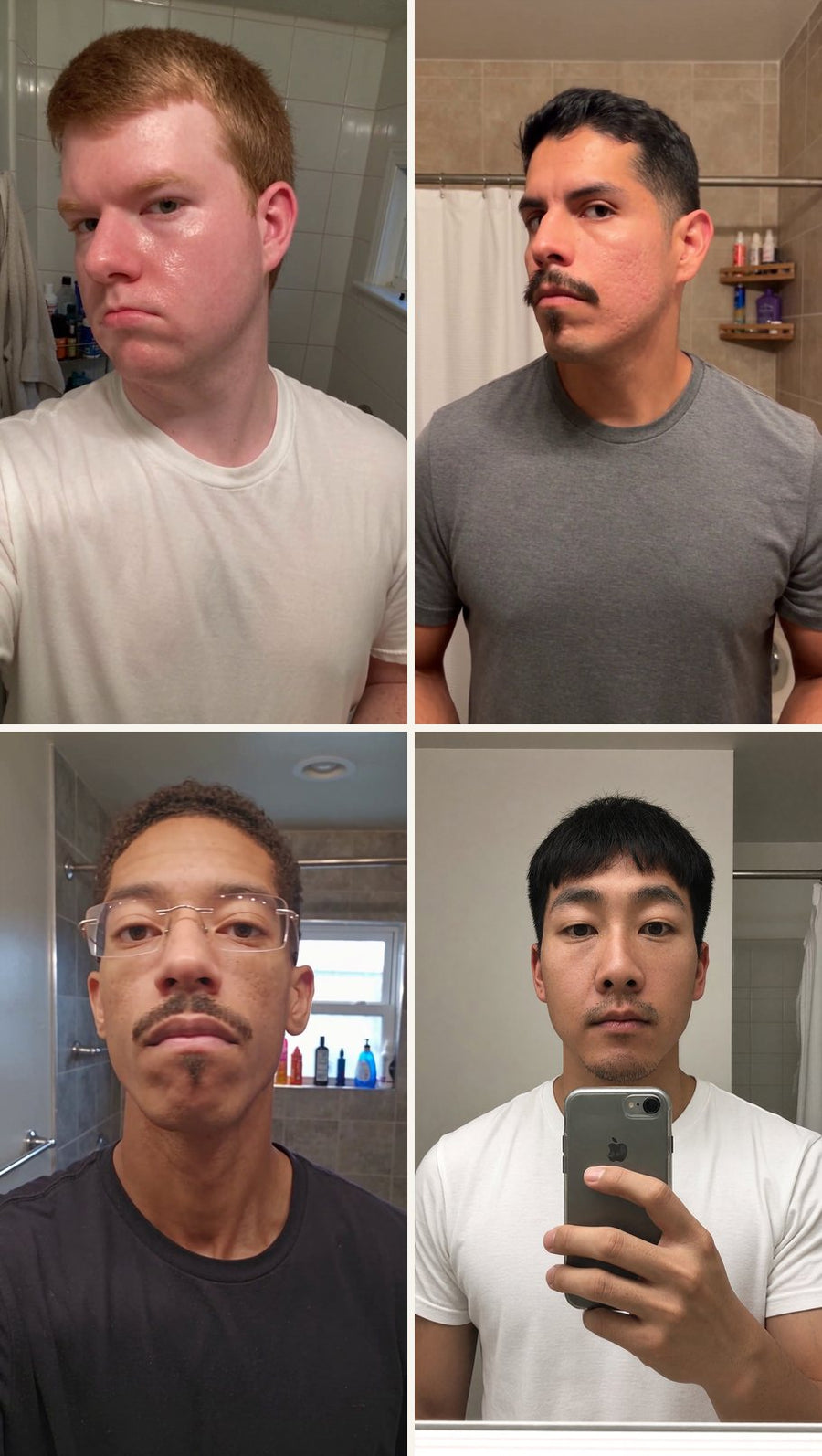 Four men with thin, patchy beards